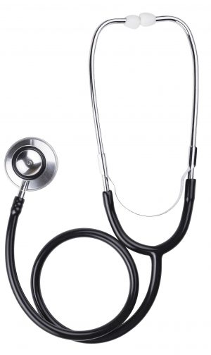 PREMIUM Doppelkopf Stethoskop | medizinisches Stethoskop für Arzt Pflege Klinik | mit Kälteschutzring & Metallbügel | schallisoliert & nickelfrei | Auskultation Herz Lunge Baby