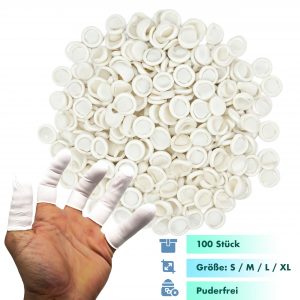 Einweg Latex Fingerlinge | puderfrei | hygienisch & reißfest | 100 Stück | Größen S–XL | für Pflege, Kosmetik, Verband, Lebensmittelkontakt | medizinisch, nicht steril