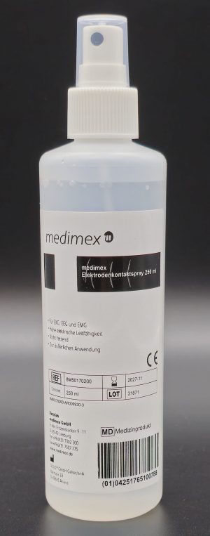 Elektrodenkontaktspray 250 ml – Hohe Leitfähigkeit für EKG, EMG, EEG, TENS & EMS Elektroden – Hautfreundlich, fettfrei, formaldehydfrei – Medizinisches Zubehör