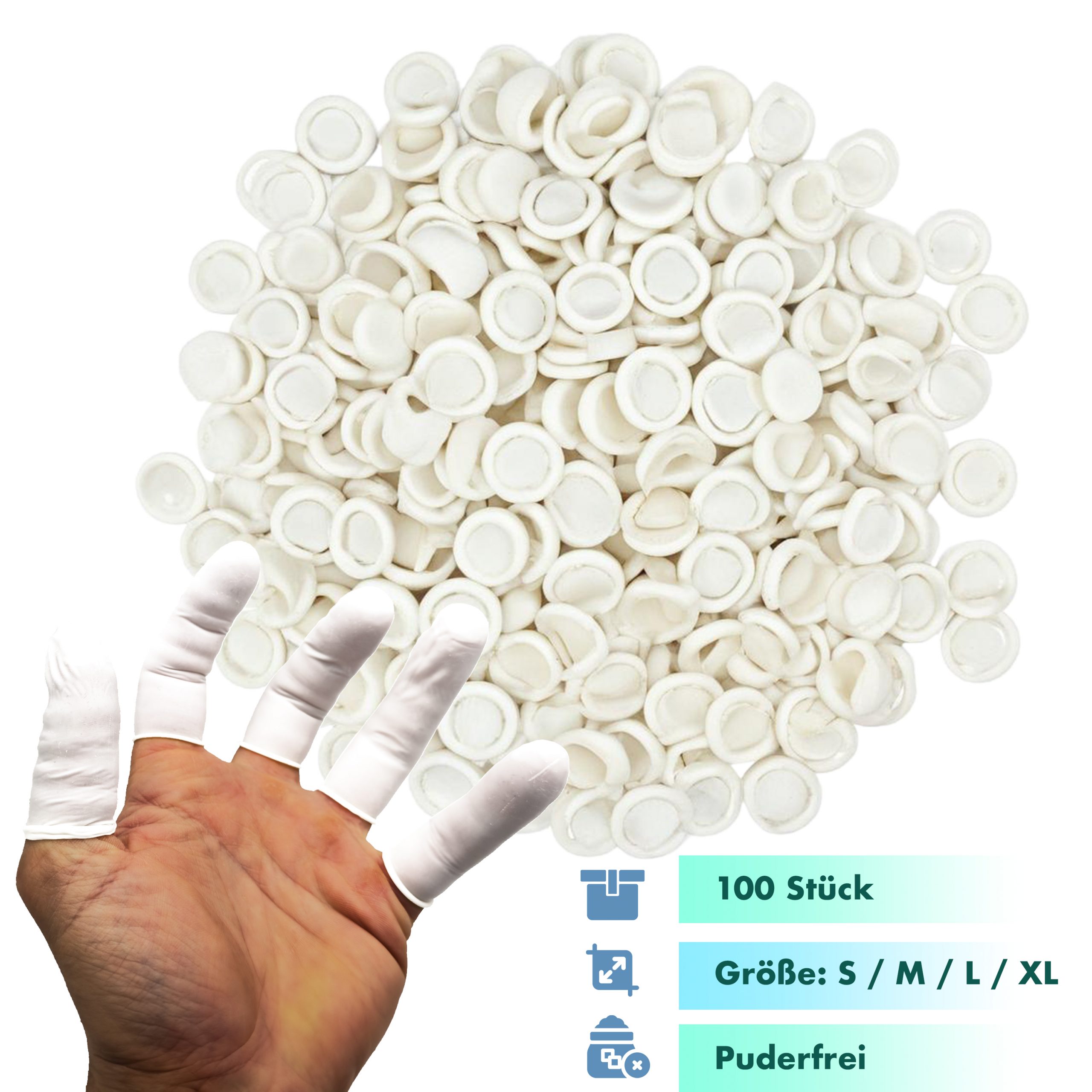 „care&serve wiroTIP PF Einweg-Latex-Fingerlinge, puderfrei, weiß – 100 Stück im Polybeutel (Größen S–XL)“