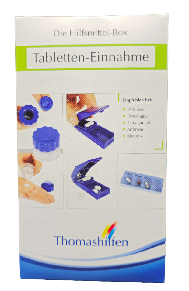 Thomashilfen Tablettenteiler Set, Pillenteiler, Tablettenzerkleinerer und Pillendose, 4-Fach Tablettendispenser für die Tabletten-Einnahme, 1 Set – Bild 9